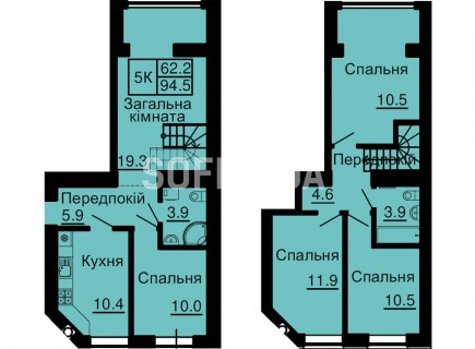 Двухуровневая квартира 94,5 м/кв - ЖК София