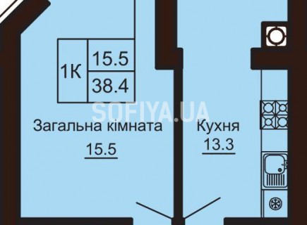 Однокомнатная квартира 38.4 м/кв - ЖК София