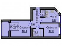 Двухкомнатная квартира 49 м/кв - ЖК София