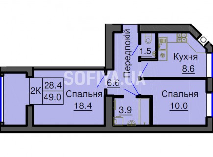 Двухкомнатная квартира 49 м/кв - ЖК София