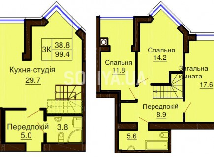 Двухуровневая квартира 99.4 м/кв - ЖК София