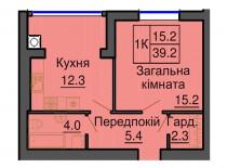 Однокомнатная квартира 39,2 м/кв - ЖК София