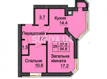 Двухкомнатная квартира 54,8 м/кв - ЖК София