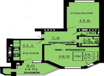 2-х комнатная квартира 67.2 м/кв - ЖК София