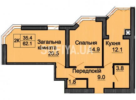 Двухкомнатная квартира 62,1 м/кв - ЖК София