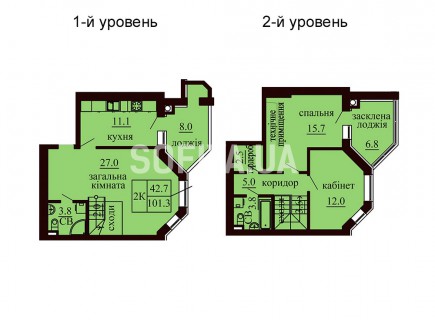 Двухуровневая квартира 101.3 м/кв - ЖК София