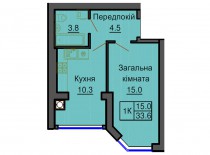 Однокомнатная квартира 33,6 м/кв - ЖК София