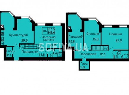 Двухуровневая квартира 143,4 м/кв - ЖК София