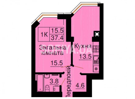 Однокомнатная квартира 37,4 м/кв - ЖК София