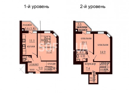 Двухуровневая квартира 90.5 м/кв - ЖК София