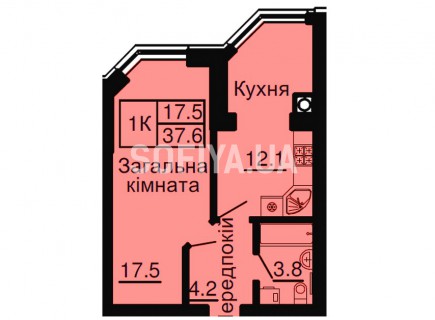 Однокомнатная квартира 37,6 м/кв - ЖК София