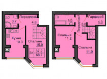 Двухуровневая квартира 68,7 м/кв - ЖК София