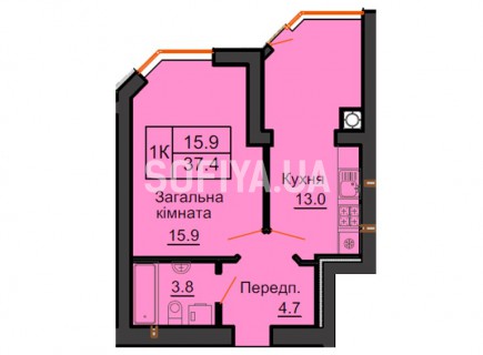 Однокомнатная квартира 37,4 м/кв - ЖК София