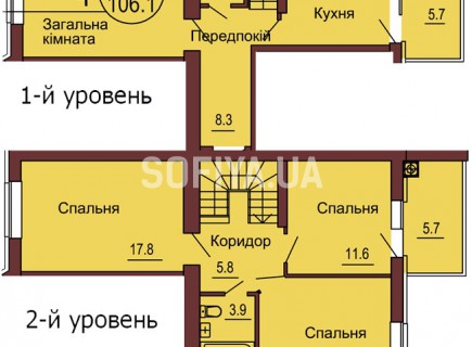 Двухуровневая квартира 106.1 м/кв - ЖК София