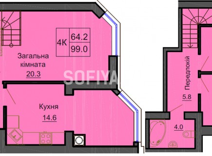 Двухуровневая квартира 99 м/кв - ЖК София