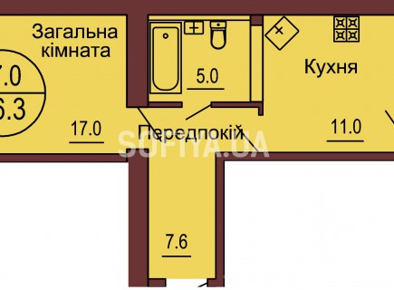 Однокомнатная квартира 46.3 м/кв - ЖК София