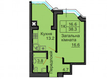 Однокомнатная квартира 38,3 м/кв - ЖК София