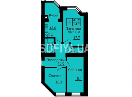 Трехкомнатная квартира 74,1 м/кв - ЖК София