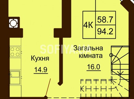 Двухуровневая квартира 94.2 м/кв - ЖК София