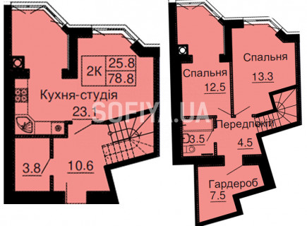 Дворівнева квартира 78,8 м.кв - ЖК София