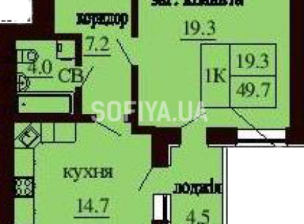 Однокомнатная квартира 49.7 м/кв - ЖК София