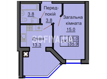 Однокомнатная квартира 35,9 м/кв - ЖК София