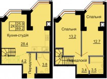 Двухуровневая квартира 69,2 м/кв - ЖК София