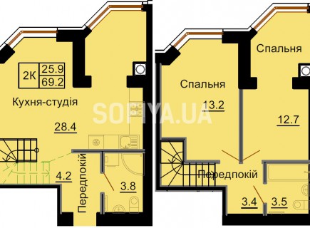 Двухуровневая квартира 69,2 м/кв - ЖК София