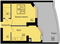 Однокомнатная квартира 37,8 м/кв - ЖК София