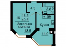 Однокомнатная квартира 40,6 м/кв - ЖК София