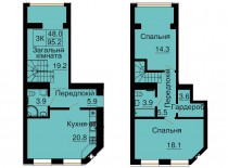 Двухуровневая квартира 95,2 м/кв - ЖК София