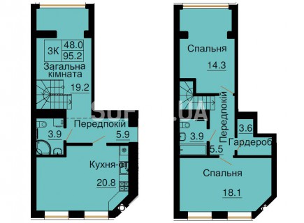 Двухуровневая квартира 95,2 м/кв - ЖК София