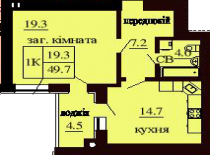 Однокомнатная квартира 49.7 м/кв - ЖК София