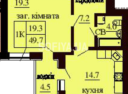 Однокомнатная квартира 49.7 м/кв - ЖК София