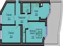 Трехкомнатная квартира 74,1 м/кв - ЖК София