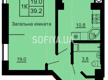 Однокомнатная квартира 39.2 м/кв - ЖК София