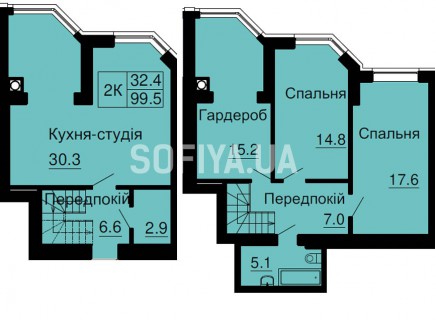 Двухуровневая квартира 99,5 м/кв - ЖК София