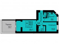Двухкомнатная квартира 49,2 м/кв - ЖК София