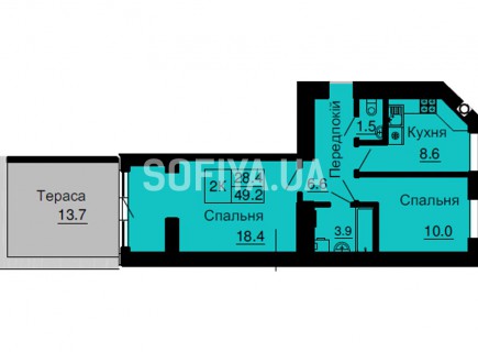 Двухкомнатная квартира 49,2 м/кв - ЖК София