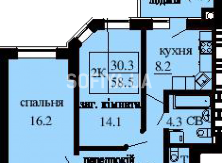 2-х комнатная квартира 58.5 м/кв - ЖК София