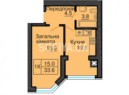 Однокомнатная квартира 33,6 м/кв - ЖК София