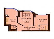 2-х комнатная квартира 56.8 м/кв - ЖК София