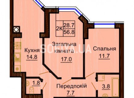 2-х комнатная квартира 56.8 м/кв - ЖК София