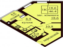 Однокомнатная квартира 46.4 м/кв - ЖК София