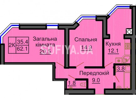 Двухкомнатная квартира 62,1 м/кв - ЖК София