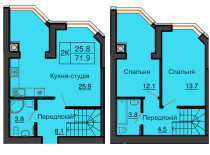 Дворівнева квартира 71,9 м.кв - ЖК София