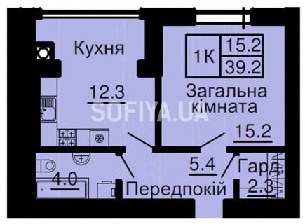 Однокомнатная квартира 39,2 м/кв - ЖК София