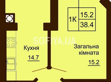 Однокомнатная квартира 38.4 м/кв - ЖК София