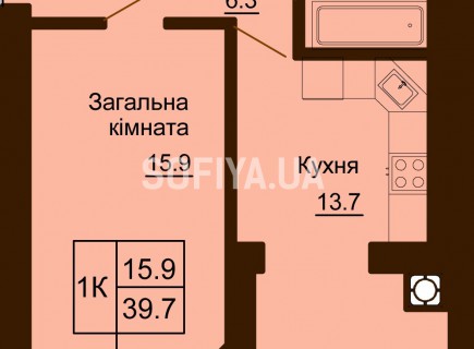 Однокомнатная квартира 39.7 м/кв - ЖК София