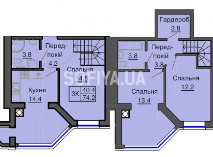 Двухуровневая квартира 74,2 м/кв - ЖК София